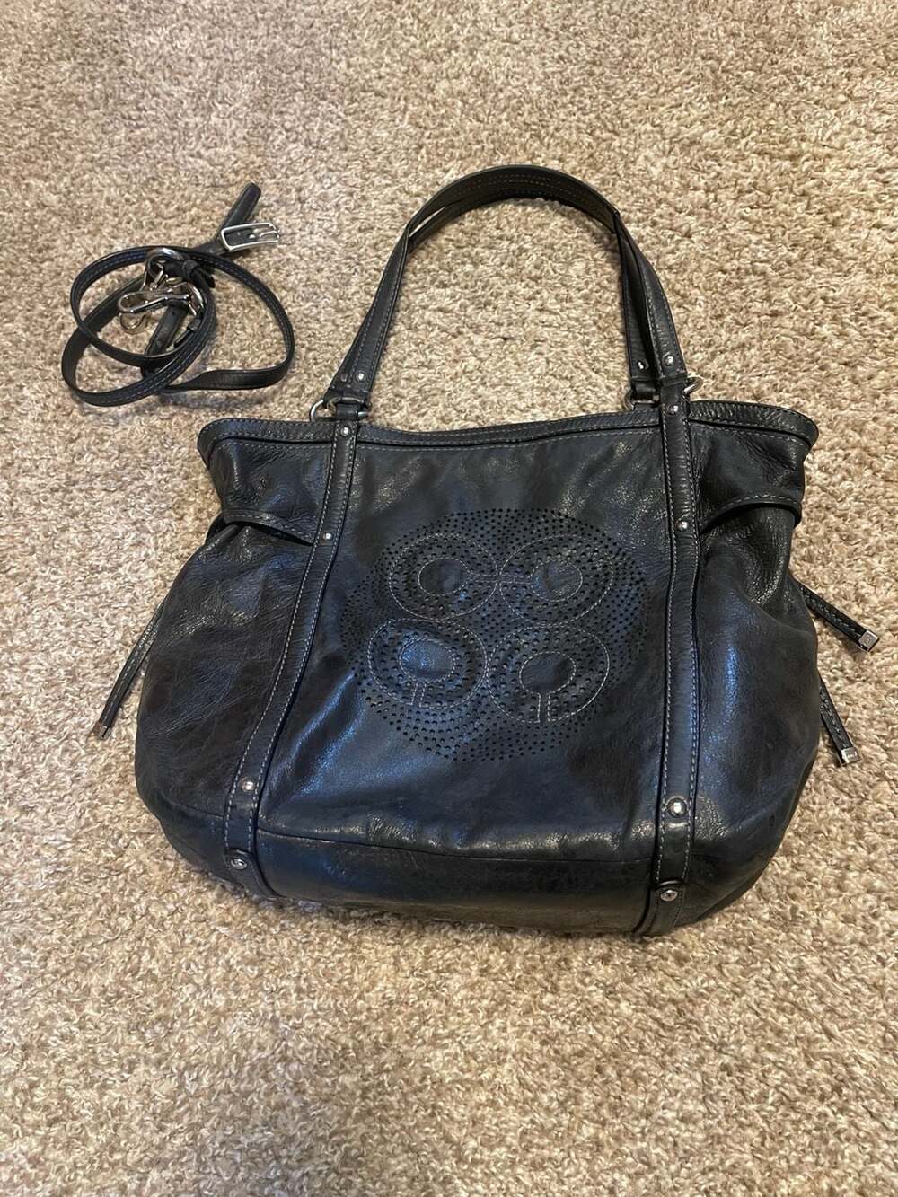 COACH Audrey Perforated Logo Large Black Leather